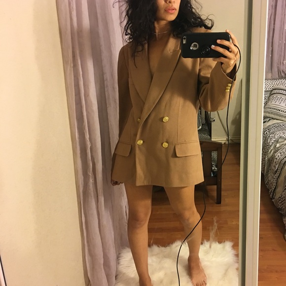 Vintage Jackets & Blazers - reserved vintage tan /gold oversized wool blazer